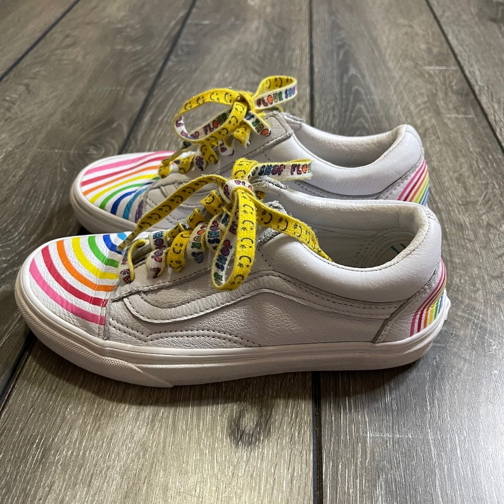 Vans Flour Shop White Rainbow Sneakers Women's Size 5